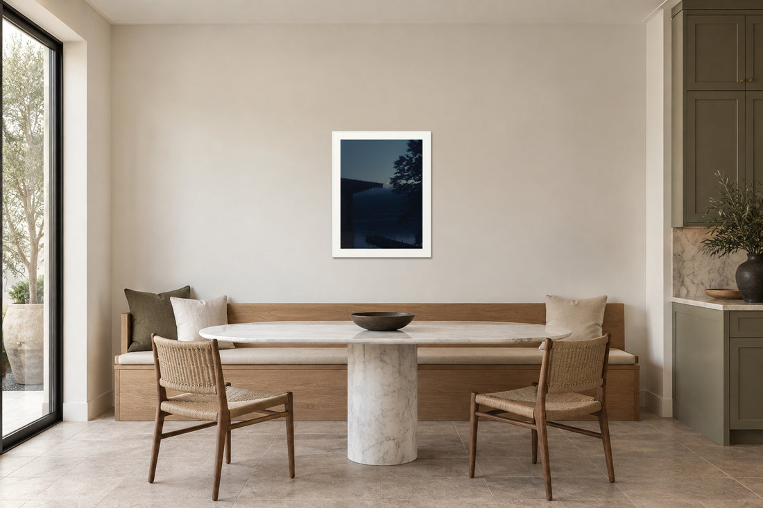 
A Daimyo's Night fine art print, 30×40 in white frame, kitchen mockup