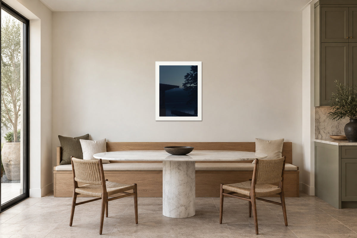 
A Daimyo's Night fine art print, 30×40 in white frame, kitchen mockup