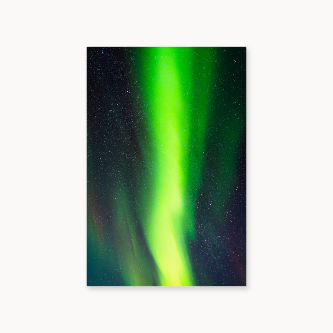 
Cosmic Curtain — 24x36, unframed. A vivid green aurora crossing a star-filled night sky.
