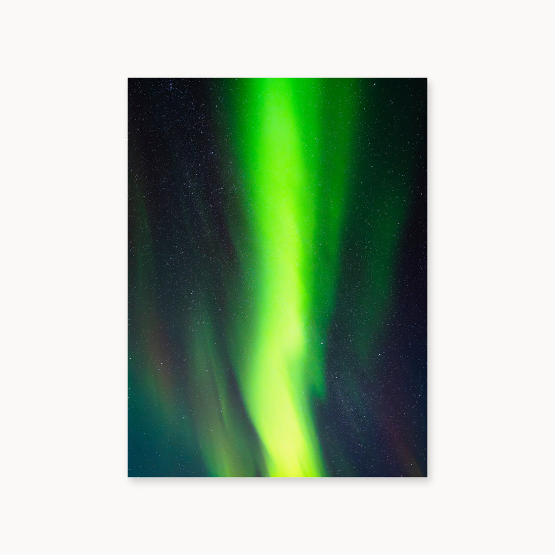 
Cosmic Curtain — 30x40, unframed. A vivid green aurora crossing a star-filled night sky.