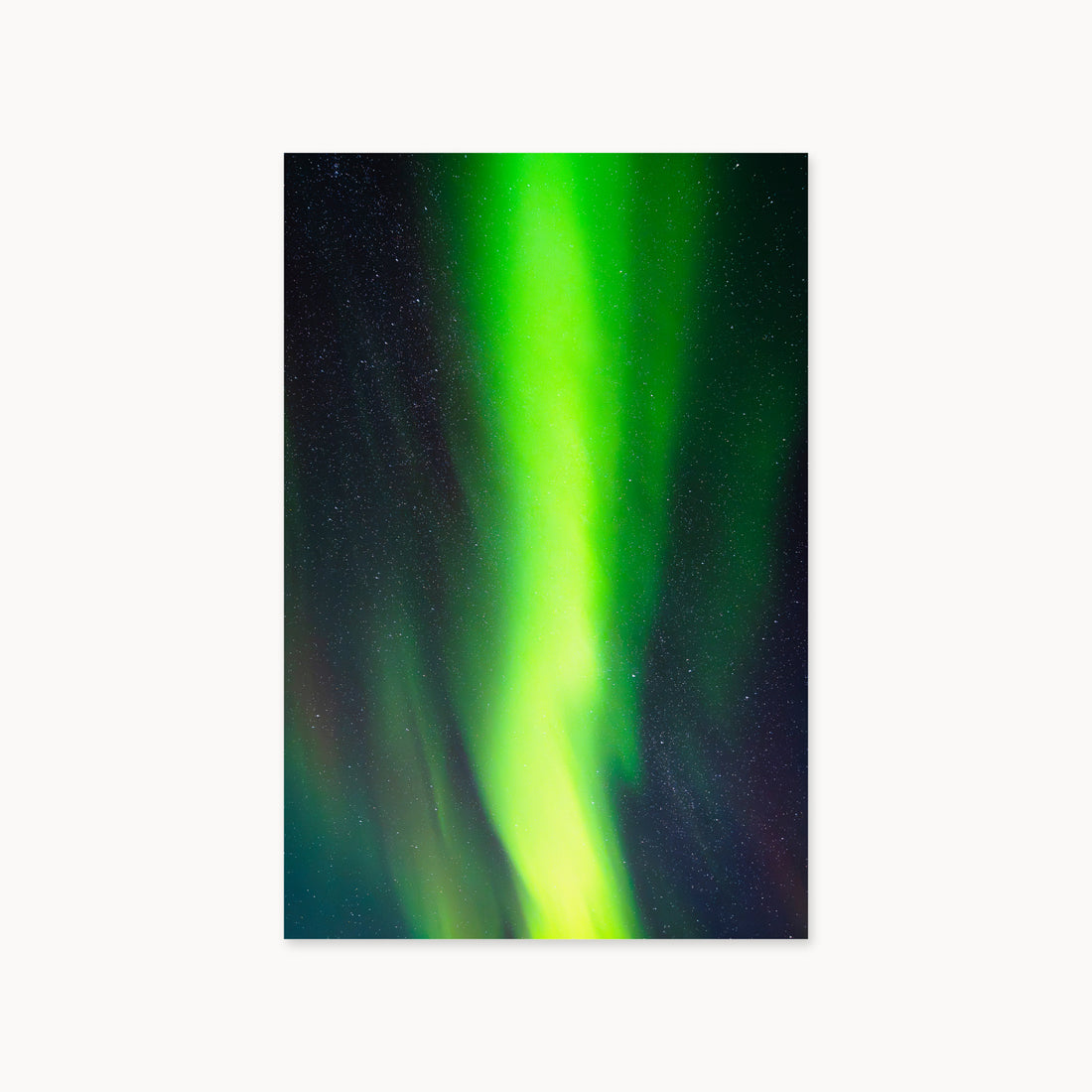 
Cosmic Curtain — 40x60, unframed. A vivid green aurora crossing a star-filled night sky.
