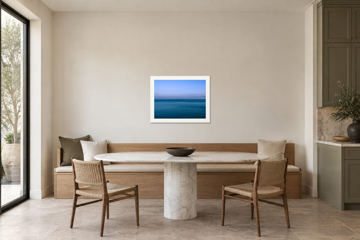 
Deux Bateaux Passants fine art print, 30×40 in white frame, kitchen mockup