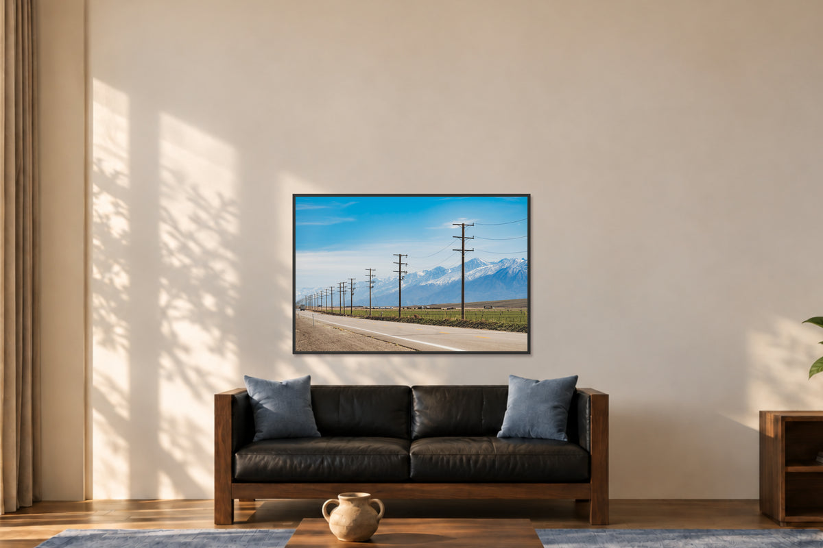 
Goin' West fine art photograph in a 40×60 black frame in a lounge.
