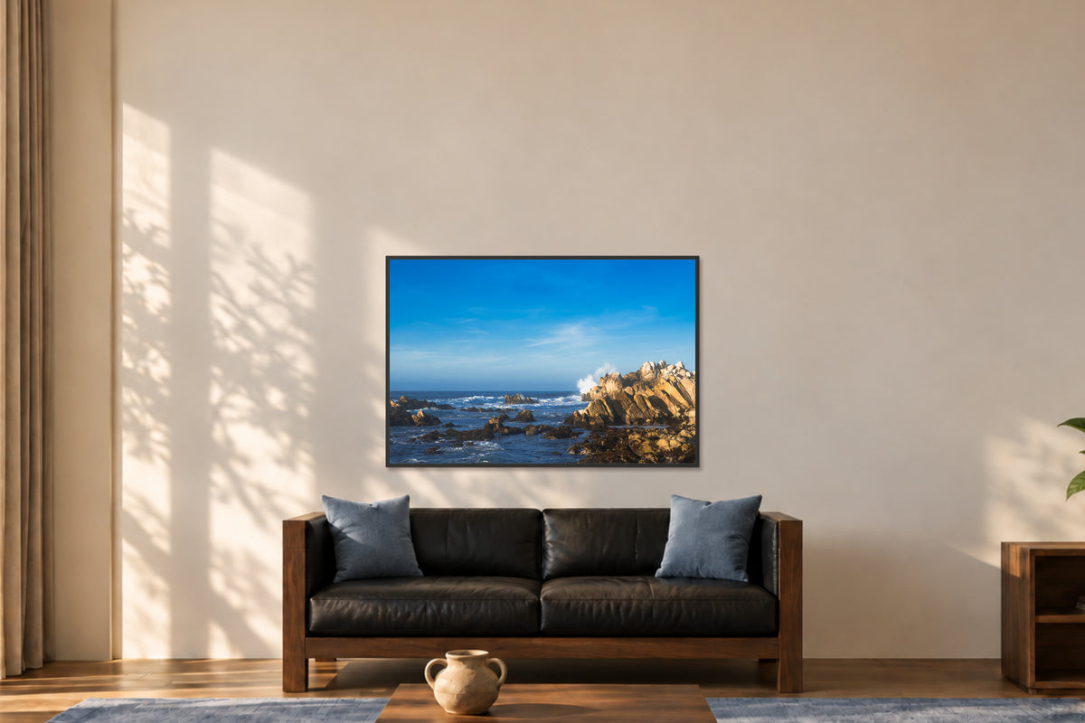 
Keep Fishing fine art photograph in a 40×60 black frame in a lounge.