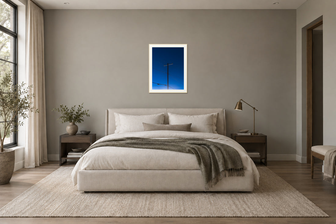 
Power fine art print, 30×40 in maple frame, bedroom mockup